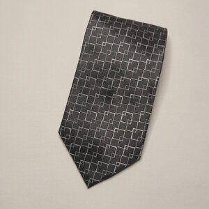 CHARLES WAIN Men's 100% Silk Necktie Black Silver Squares Classic Elegant